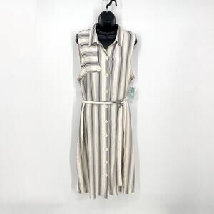 Anthropologie Maeve NEW Esther Striped Shirtdress Sz 20W Cream Black Button $150